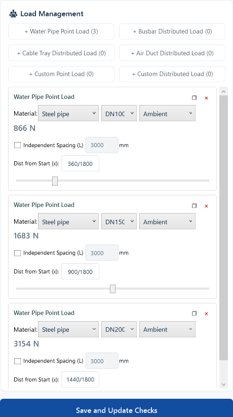Actual controls · Pipe size, spacing and position